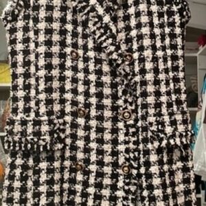 Zara Black and White Tweed Double-Breasted Vest